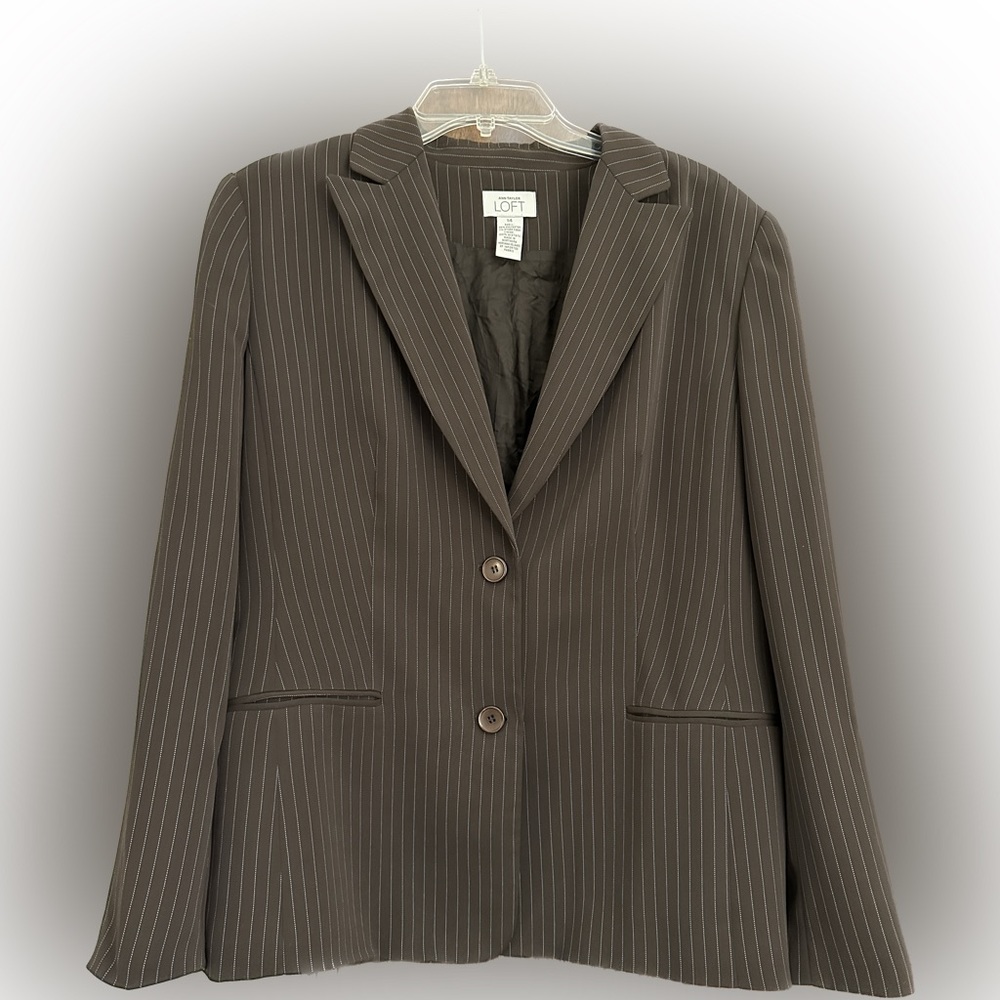 Ann Taylor Loft Brown Pinstripe size 14 Blazer